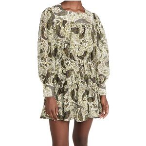 Ciao Lucia Paisley Print Mini Dress Small Green Long Sleeve